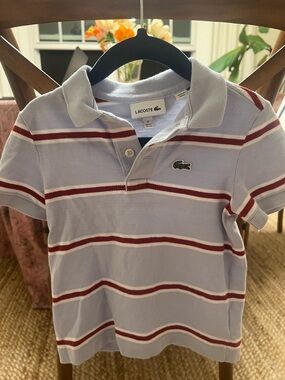 Lacoste Light Blue Polo with Red & White Stripes